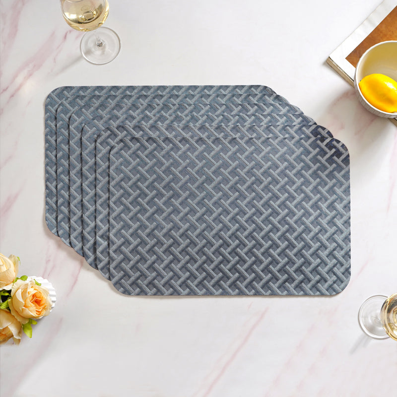 Greyish Blue Basket Weave Pattern Tablemat Set Of 6