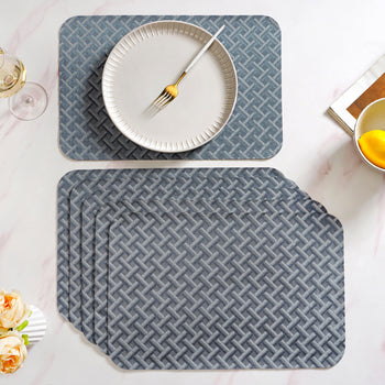 Greyish Blue Basket Weave Pattern Tablemat Set Of 6