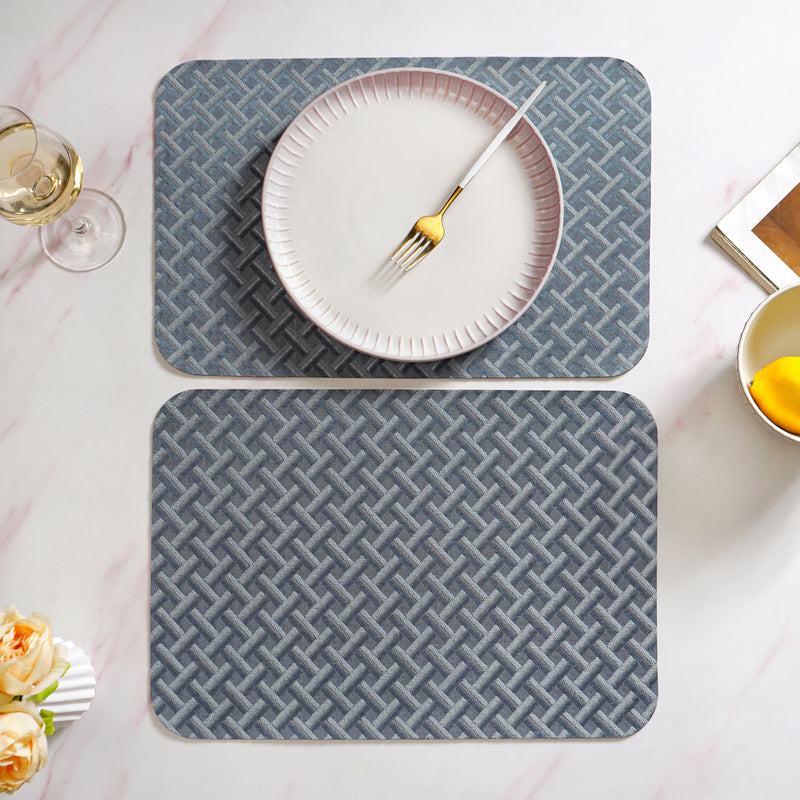Greyish Blue Basket Weave Pattern Tablemat Set Of 6