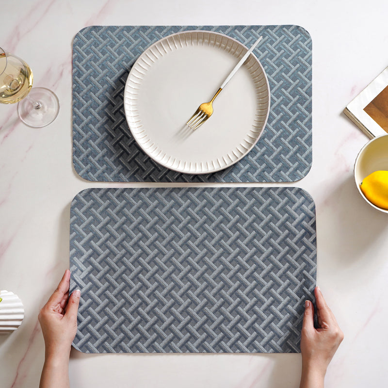 Greyish Blue Basket Weave Pattern Tablemat Set Of 6
