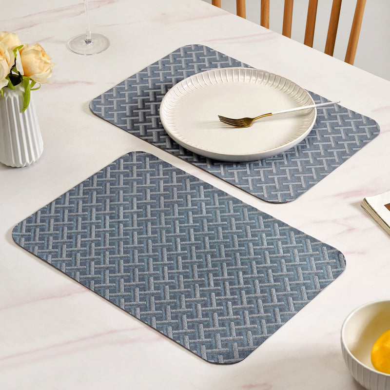Greyish Blue Basket Weave Pattern Tablemat Set Of 6