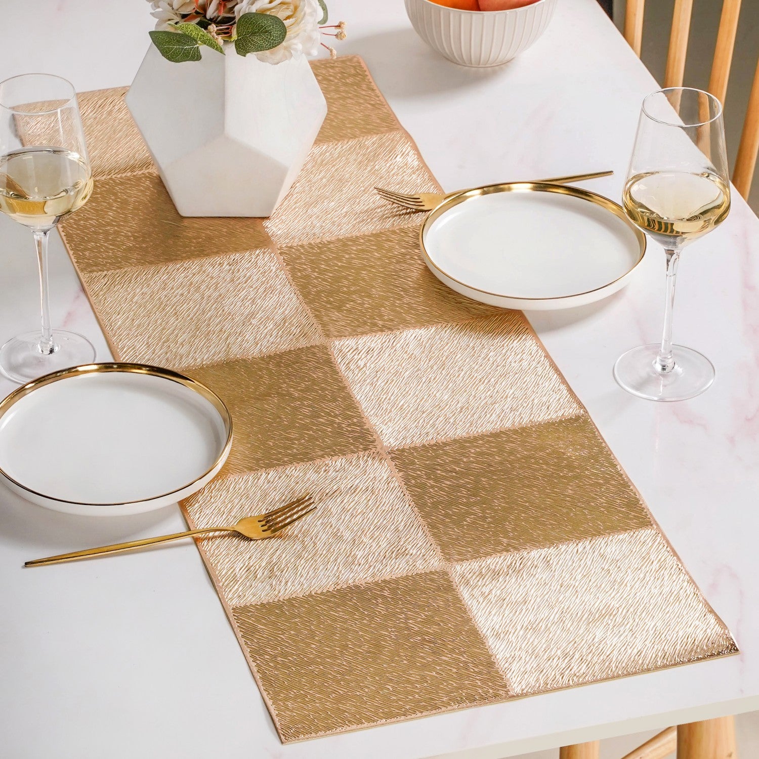 Grid Dining Table Runner Gold 92x35cm