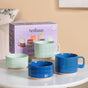 Gridstone Ceramic Cup And Bowl Set Of 4 In Blue And Mint
