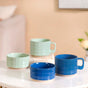 Gridstone Ceramic Cup And Bowl Set Of 4 In Blue And Mint