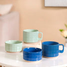 Stackable Pop Colour Ceramic 2 Cup 2 Bowl Set Blue Mint