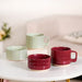 Gridstone Ceramic Cup and Bowl Set Of 4 In Maroon And Mint