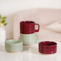 Gridstone Ceramic Cup and Bowl Set Of 4 In Maroon And Mint