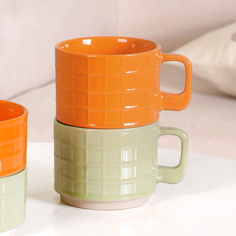 Gridstone Ceramic Cup and Bowl Set Of 4 In Yellow And Green