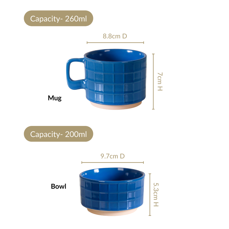 Gridstone Ceramic Cup And Bowl Set Of 4 In Blue And Mint