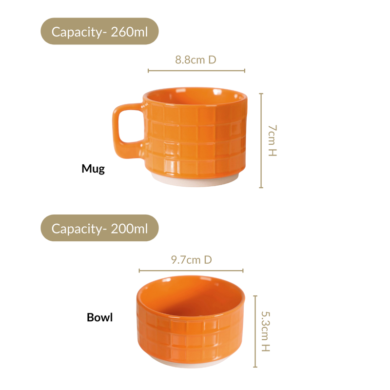 Gridstone Ceramic Cup and Bowl Set Of 4 In Yellow And Green