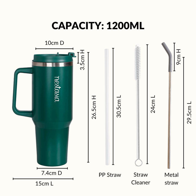 GripSip 40 Insulated Tumbler Bottle With Side Handle Emerald Isle 1200ml