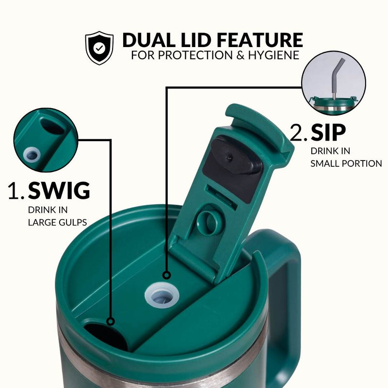 GripSip 40 Insulated Tumbler Bottle With Side Handle Emerald Isle 1200ml