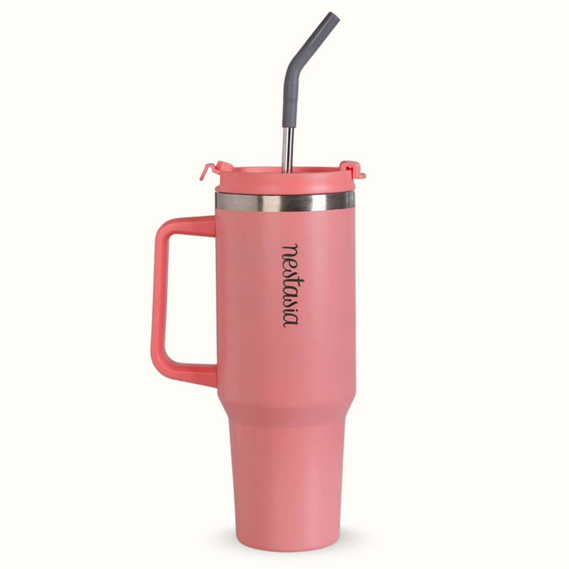 GripSip 40 Insulated Tumbler Bottle With Side Handle Living Coral Pop 1200ml