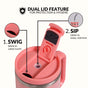 GripSip 40 Insulated Tumbler Bottle With Side Handle Living Coral Pop 1200ml
