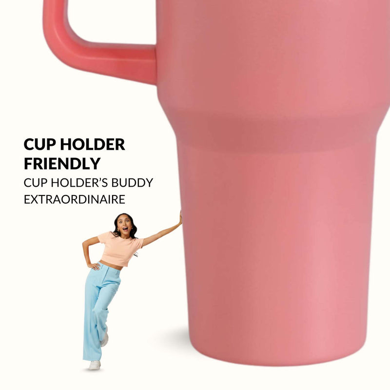 GripSip 40 Insulated Tumbler Bottle With Side Handle Living Coral Pop 1200ml