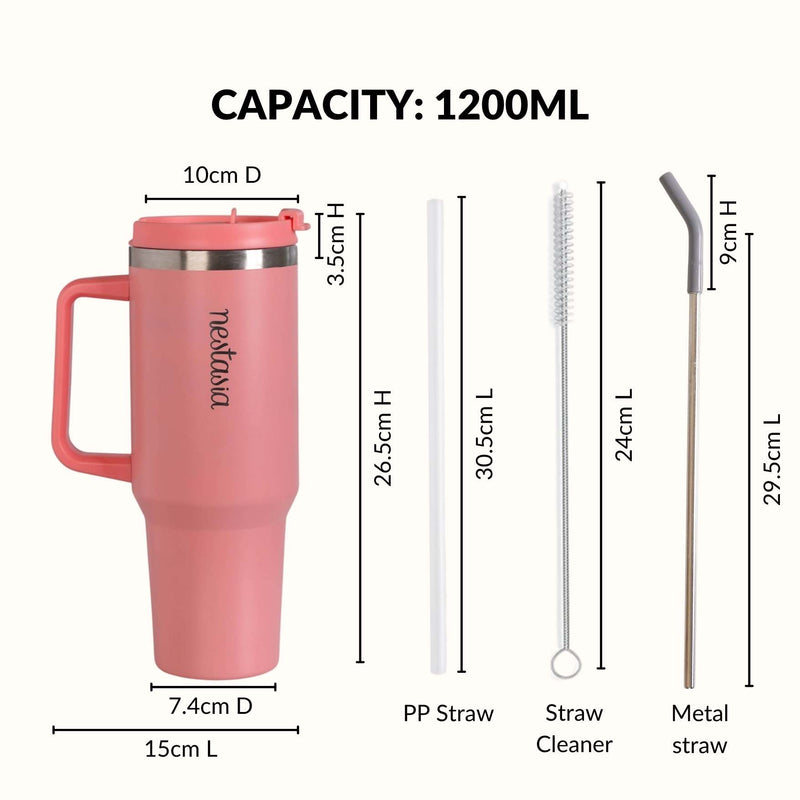 GripSip 40 Insulated Tumbler Bottle With Side Handle Living Coral Pop 1200ml