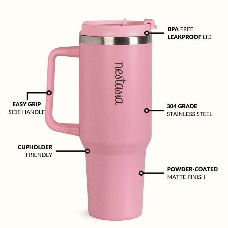 GripSip 40 Insulated Tumbler Bottle With Side Handle Tropical Pink 1200ml