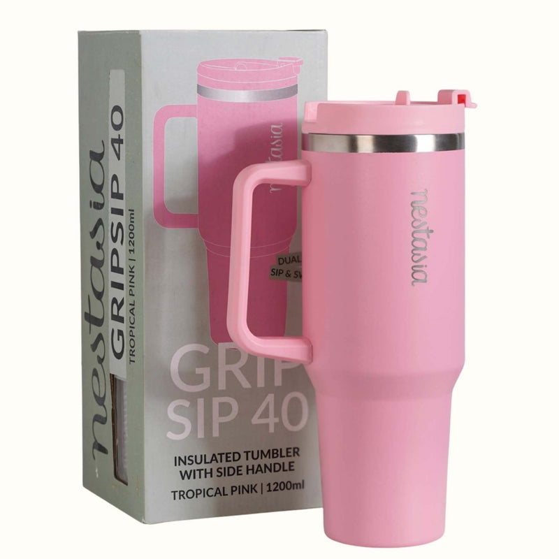 GripSip 40 Insulated Tumbler Bottle With Side Handle Tropical Pink 1200ml