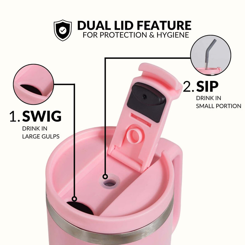 GripSip 40 Insulated Tumbler Bottle With Side Handle Tropical Pink 1200ml