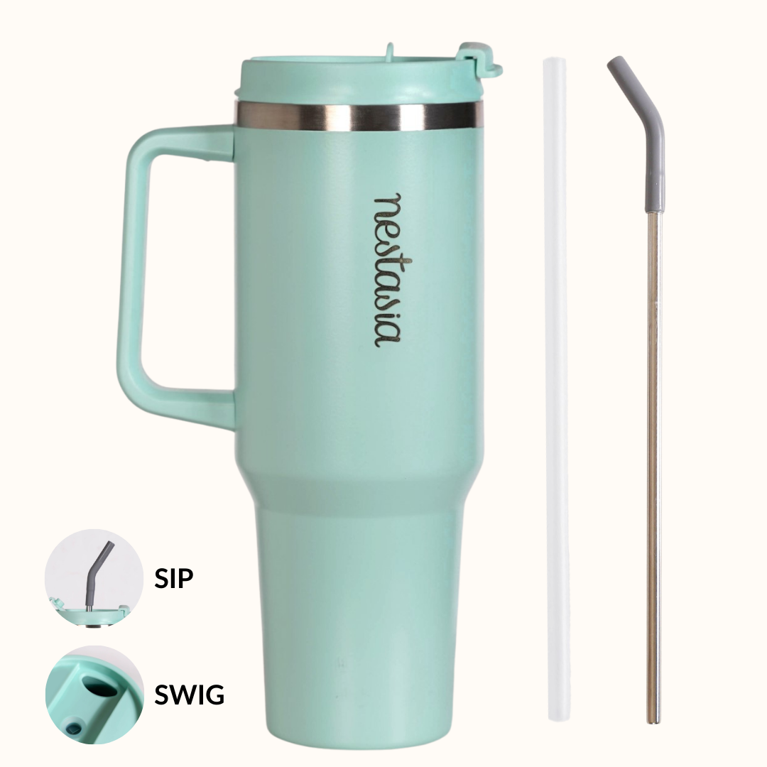 GripSip 40 Insulated Tumbler Bottle With Side Handle Coastal Malibu 1200ml