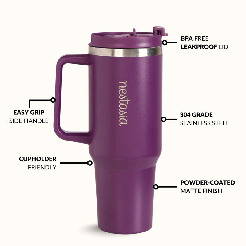 GripSip 40 Insulated Tumbler With Side Handle Plum Party Mauve 1200ml