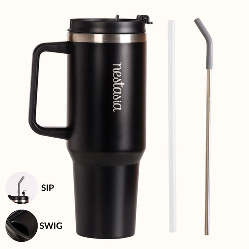 GripSip 40 Insulated Tumbler With Side Handle Black Noir 1200ml
