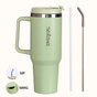 GripSip 40 Insulated Tumbler With Side Handle Pistachio Cream Green 1200ml