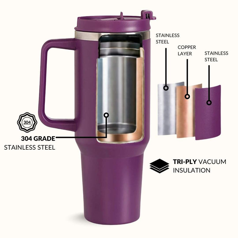 GripSip 40 Insulated Tumbler With Side Handle Plum Party Mauve 1200ml