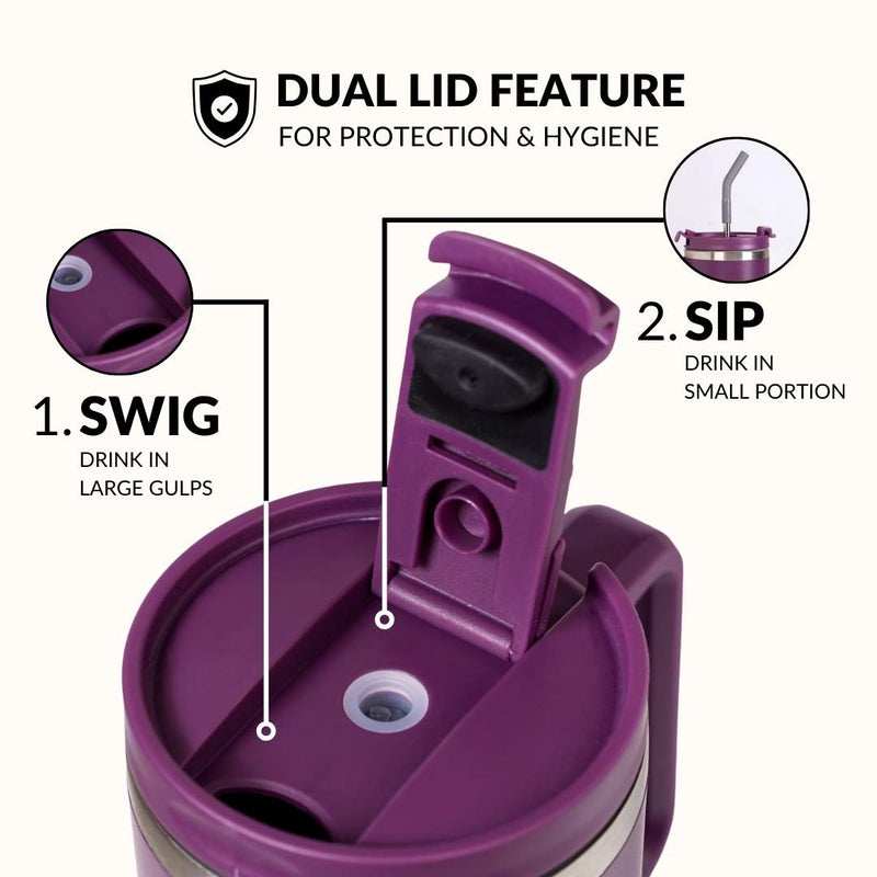 GripSip 40 Insulated Tumbler With Side Handle Plum Party Mauve 1200ml