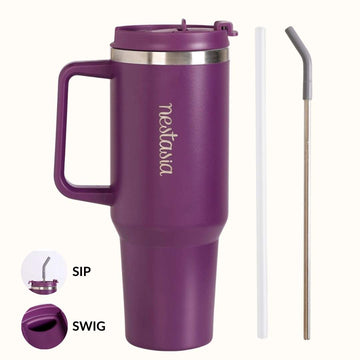 GripSip 40 Insulated Tumbler With Side Handle Plum Party Mauve 1200ml