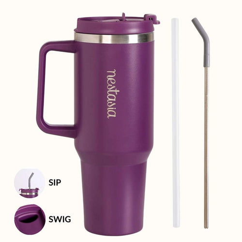GripSip 40 Insulated Tumbler With Side Handle Plum Party Mauve 1200ml