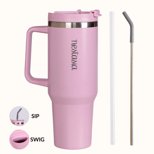 GripSip 40 Insulated Tumbler With Side Handle Quartz Cloud Pink 1200ml