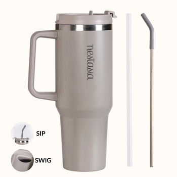 GripSip 40 Insulated Tumbler With Side Handle Urban Greige 1200ml