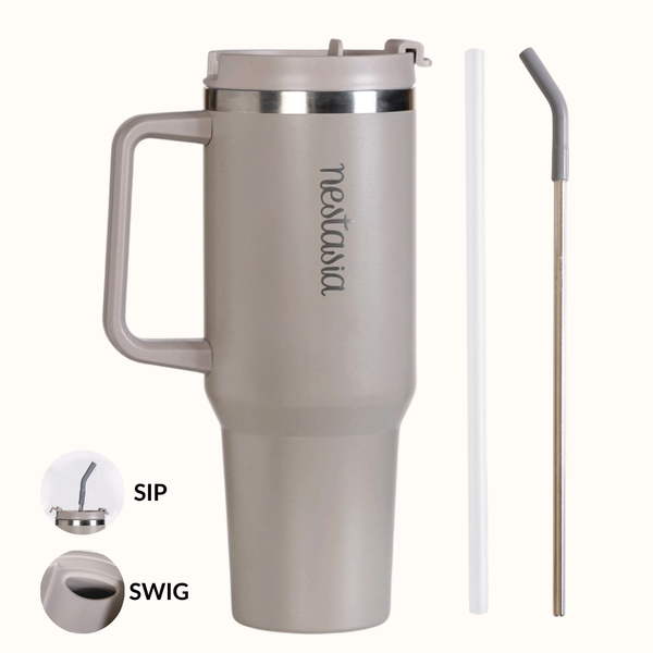 GripSip 40 Insulated Tumbler With Side Handle Urban Greige 1200ml