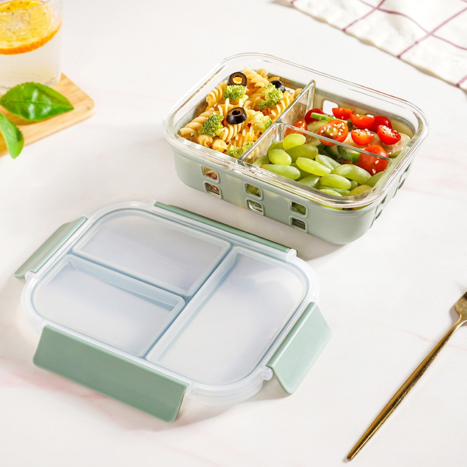 Gripso Triple Compartment Lunch Box 1000ml Sage Green