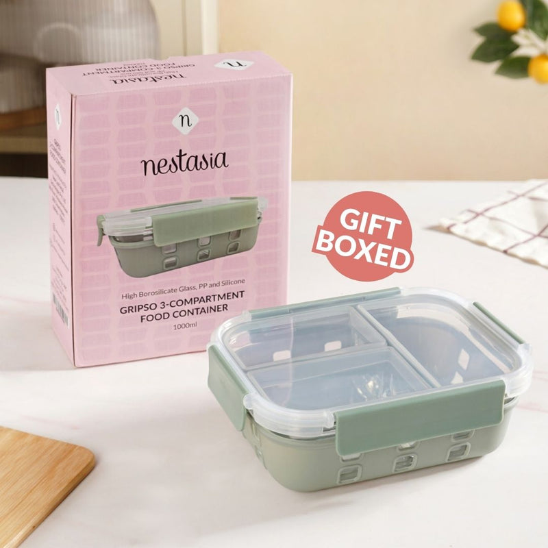 Gripso Triple Compartment Lunch Box 1000ml Sage Green