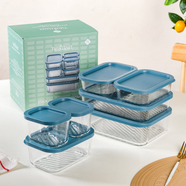 Groovo Stackable Glass Airtight Food Storage Containers Set Of 7