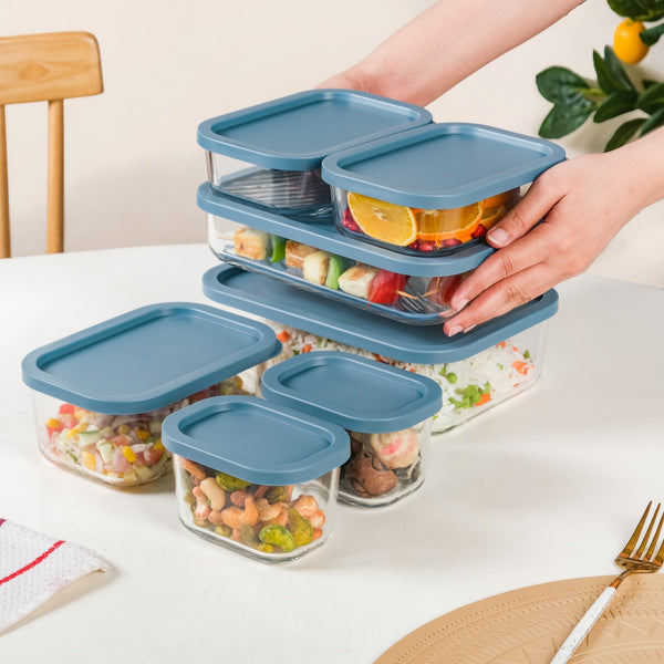 Groovo Stackable Glass Airtight Food Storage Containers Set Of 7