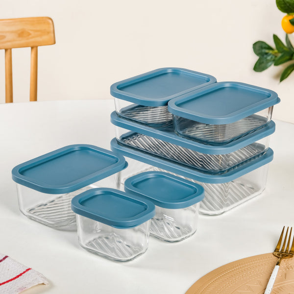 Groovo Stackable Glass Airtight Food Storage Containers Set Of 7