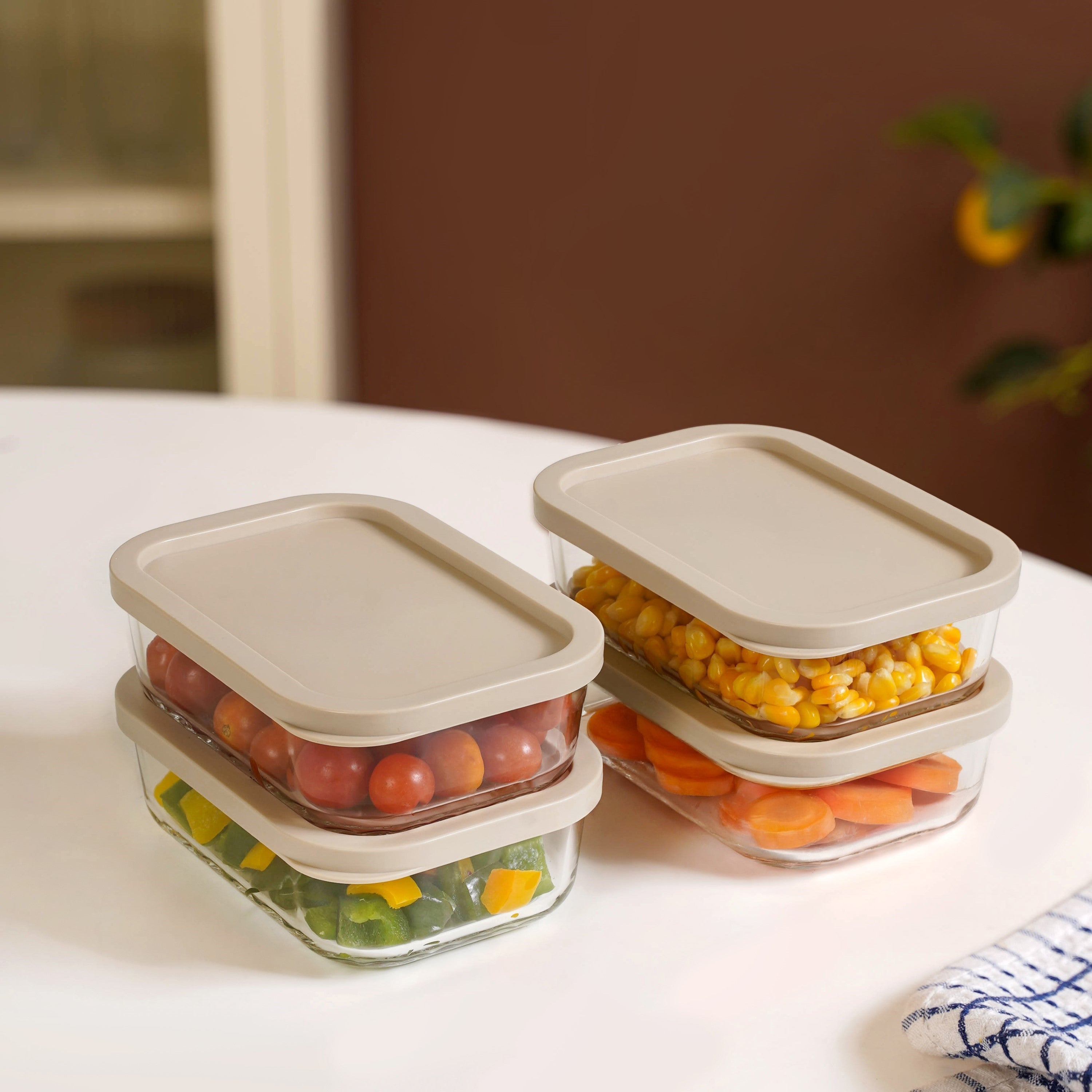 Groovo Food Storage Container Beige Set Of 4 520ml