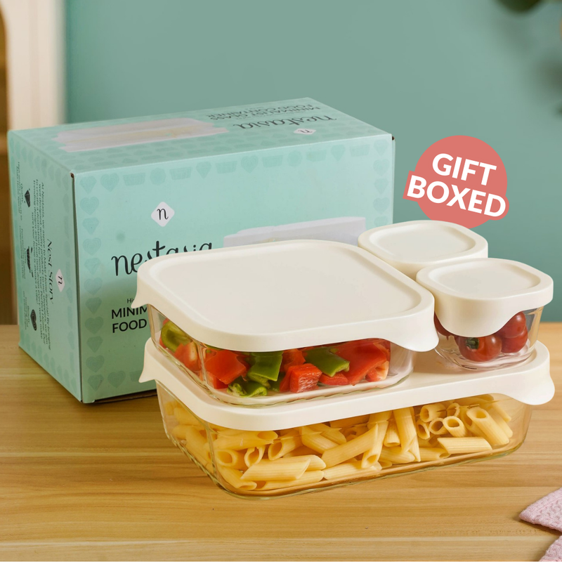 Groovo Lite Glass Food Container Set Of 4 220ml 1320ml 2500ml