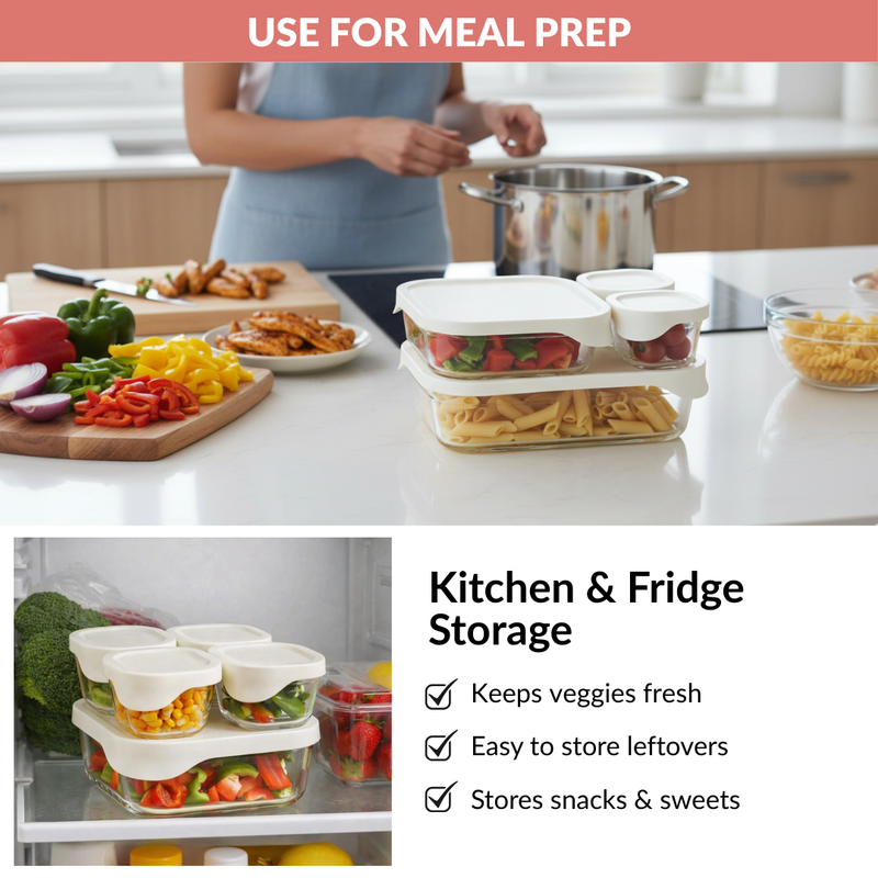 Groovo Lite Glass Food Container Set Of 4 220ml 1320ml 2500ml