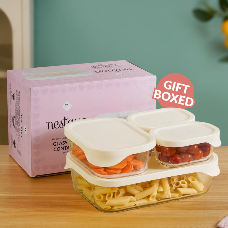 Groovo Lite Glass Food Container Set Of 4 370ml 930ml 2500ml