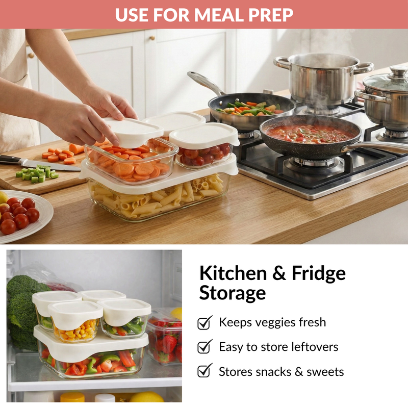 Groovo Lite Glass Food Container Set Of 4 370ml 930ml 2500ml