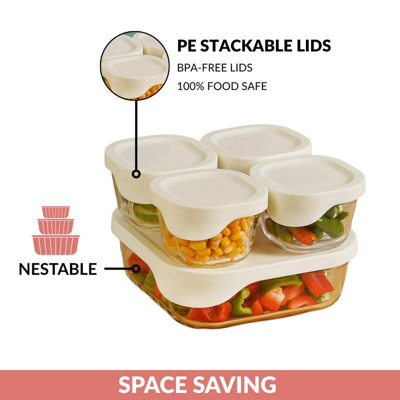 Groovo Lite Glass Food Container Set Of 5 220ml 1320ml