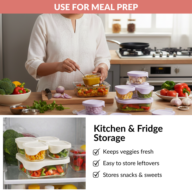 Groovo Lite Glass Food Container Set Of 5 220ml 1320ml