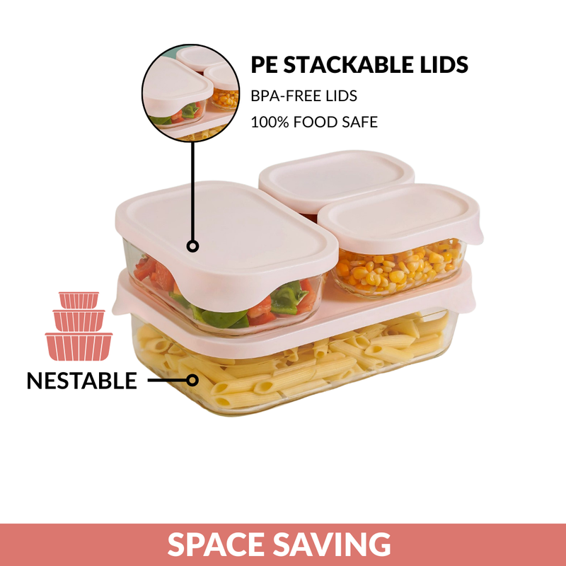 Groovo Lite Microwave Safe Glass Food Container Set Of 4 370ml 930ml 2500ml