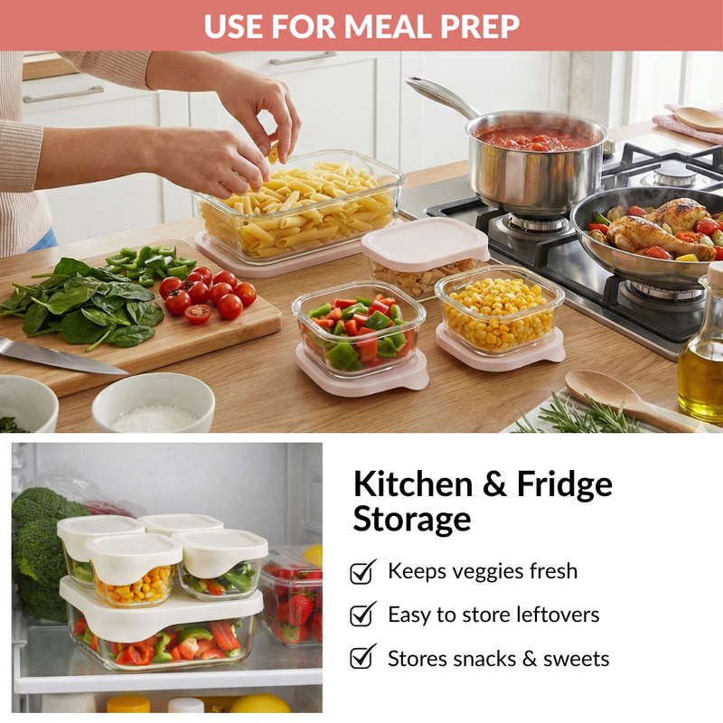 Groovo Lite Microwave Safe Glass Food Container Set Of 4 370ml 930ml 2500ml