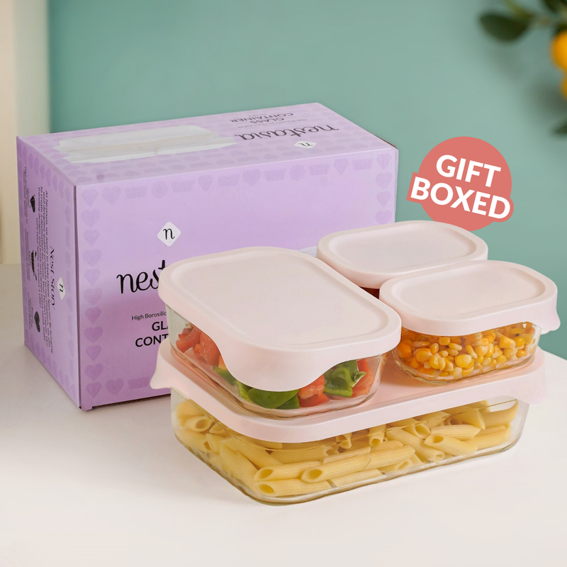 Groovo Lite Microwave Safe Glass Food Container Set Of 4 370ml 930ml 2500ml