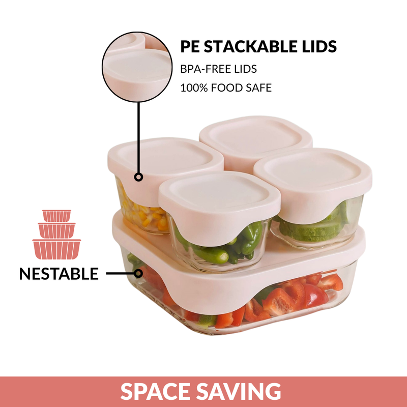 Groovo Lite Microwave Safe Glass Food Container Set Of 5 220ml 1320ml